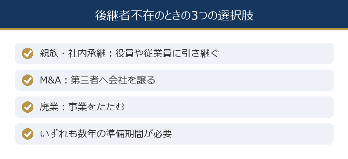 後継者不在のときの3つの選択肢