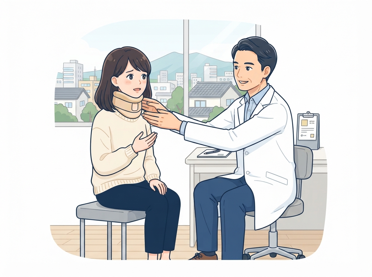 交通事故後に整形外科の医師へ整骨院の併用を相談する女性のイラスト