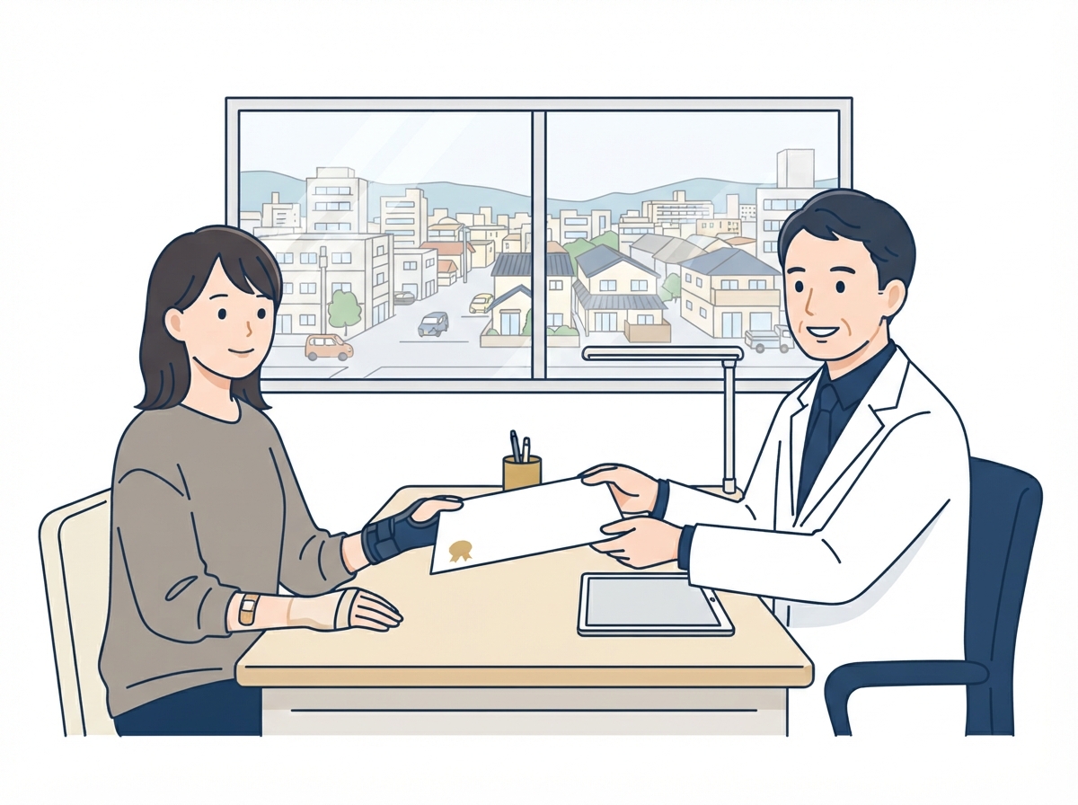 交通事故の診断書を医師から受け取る場面のイラスト