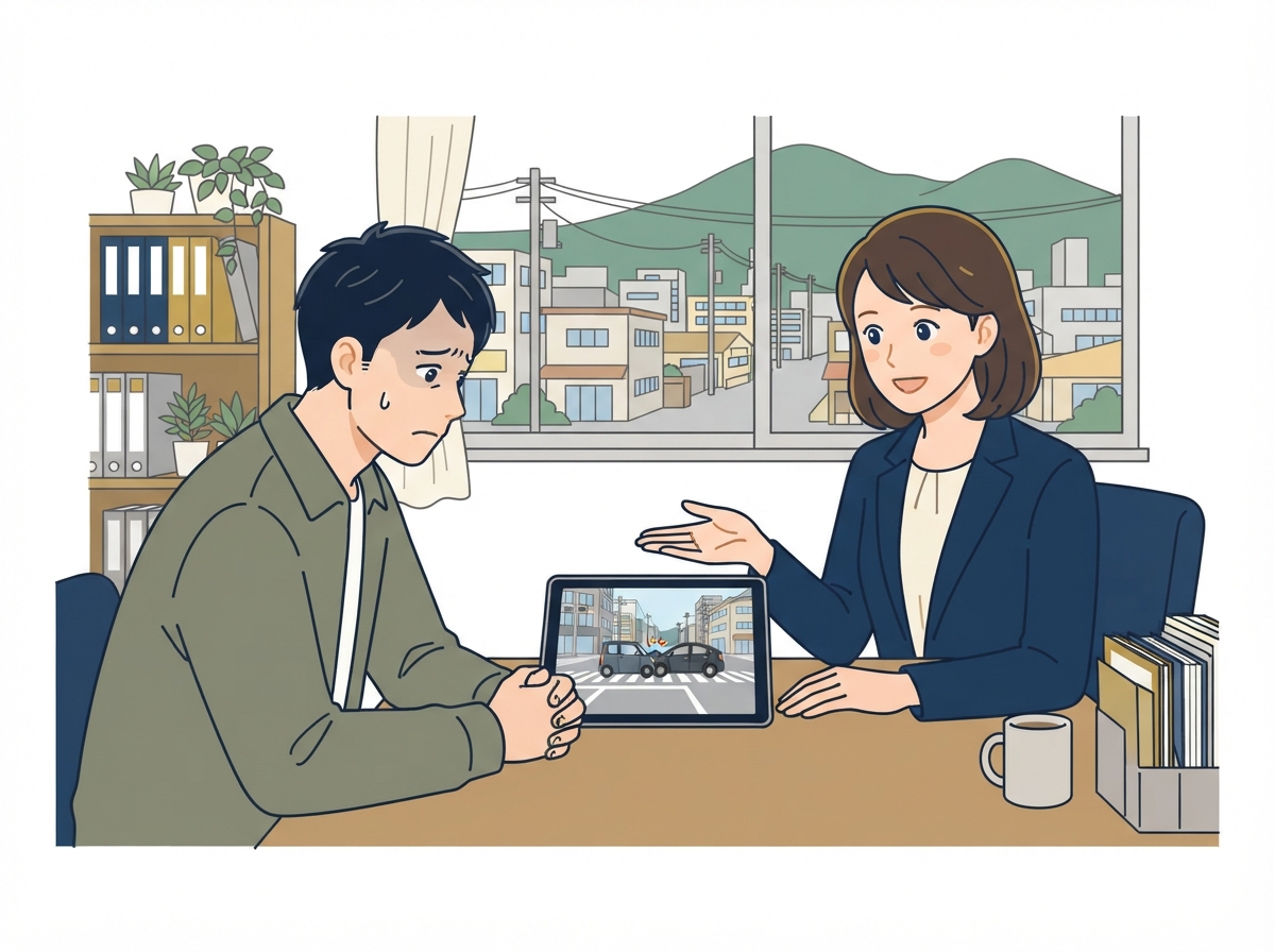 過失割合について弁護士に相談する様子のイラスト