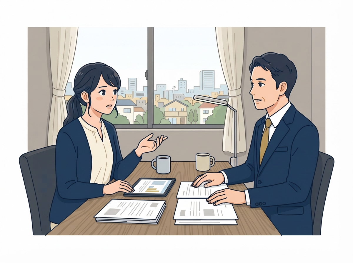 不貞の証拠について弁護士に相談する女性のイラスト