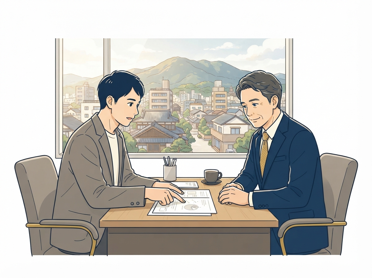 交通事故の示談について弁護士に相談する様子のイラスト