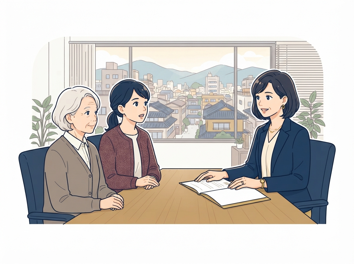 介護してきた娘さんが弁護士に相続の相談をしているイラスト
