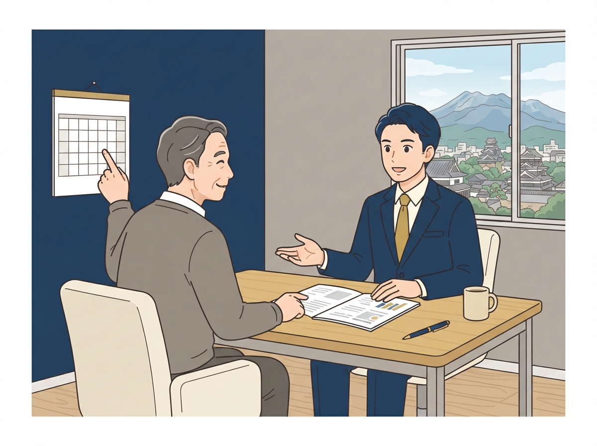 八代の法律事務所で交通事故の時効について相談する様子のイラスト