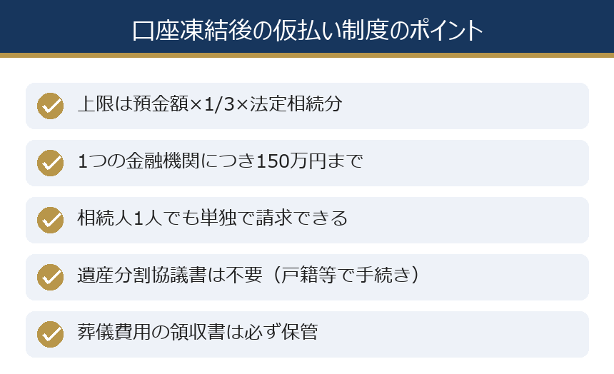 口座凍結後の仮払い制度のポイント